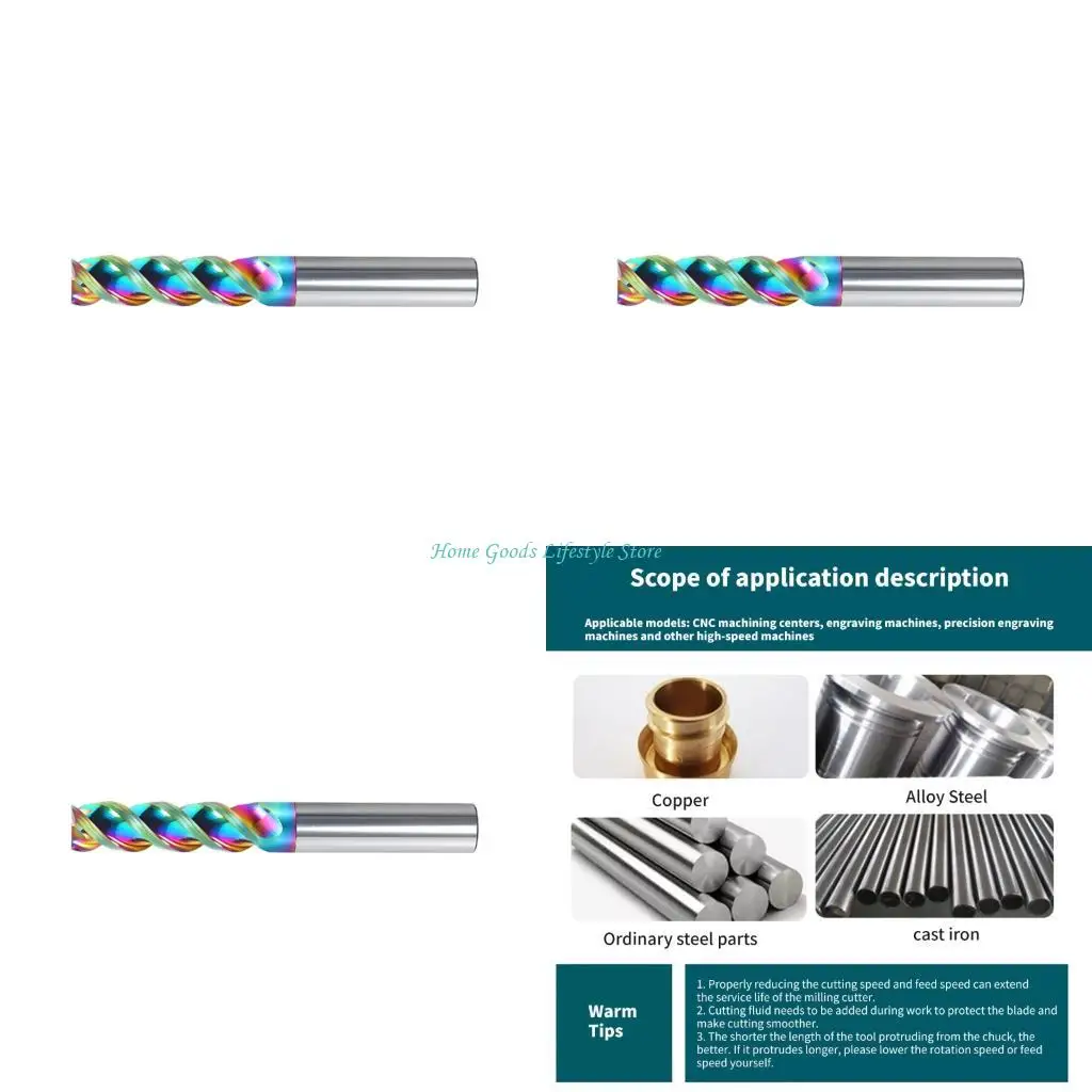 

E74E 65 Degree 3 Flute End Mill Coated Aluminum Color Carving Heavy Duty