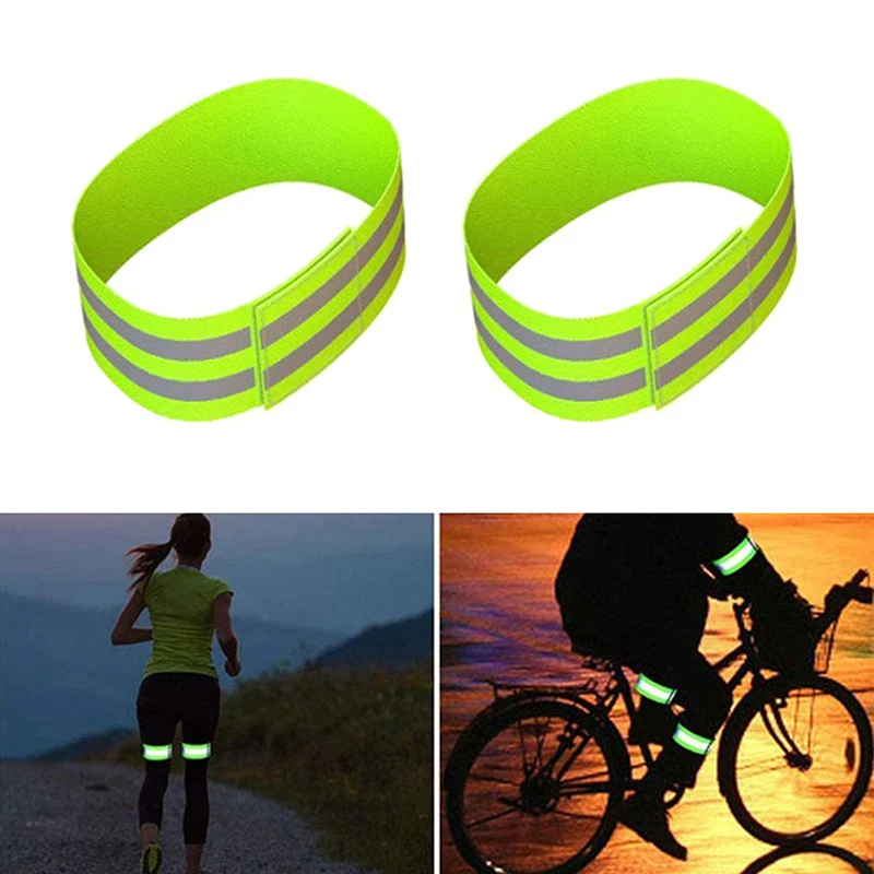 2pcs Reflective Bands Elastic Armband Wristband Ankle Leg Straps Kids Safety Reflector Tape Straps for Night Biking Running