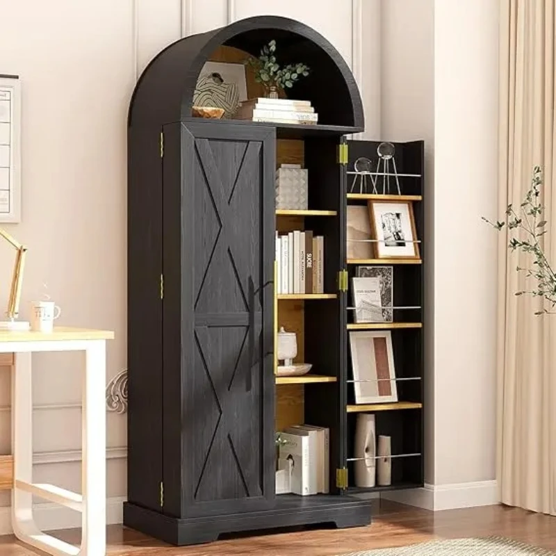 Freestanding 65 Inch Pantry Kitchen Storage Cabinet with 4 Large Compartments and 10 Door Shelves - Farmhouse Style for Home
