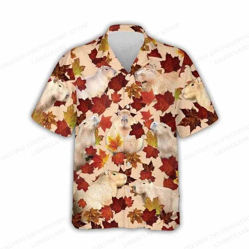 Capybara Animal Hawaiian Shirts Men Women Summer Short Sleeve Beach Blouse Fashion Floral Hawaii Shirts Turn Over Collar Aloha