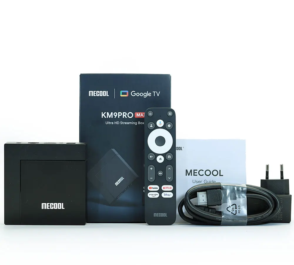 MECOOL KM9 PRO MAX Android TV Box 2GB RAM 32GB Storage 4K HDR Google Creative IP TV مع دعم WIFI5 2T2R ثنائي النطاق