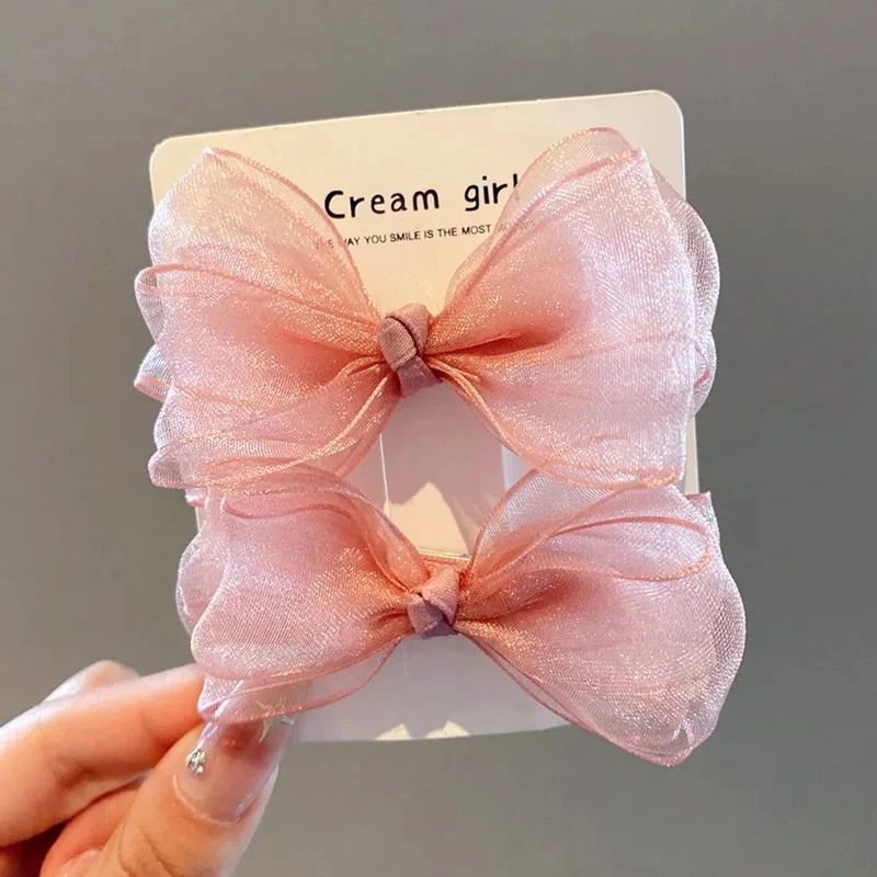 2Pcs Girls Cute Bow Mesh Hair Clip Children Temperament Ponytail Clips Hairpins Sweet Barrettes Headdress Girls Hair Accessories