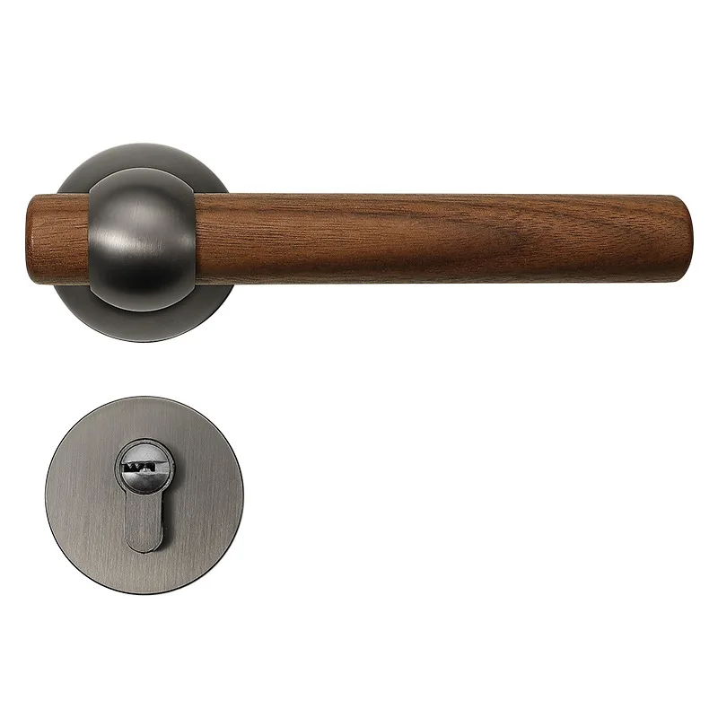 

Walnut bedroom door lock indoor magnetic mute home retro room split door handle