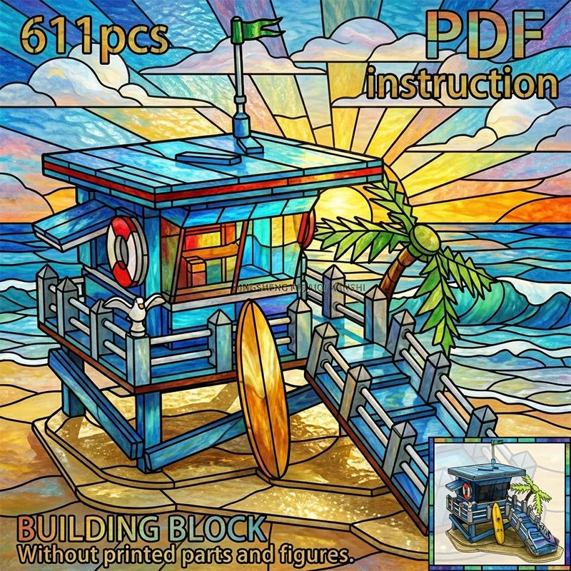 

Конструктор DIY: Городской прибрежный курорт, сцена отпуска, океан, серфинг, строительные блоки, игрушка