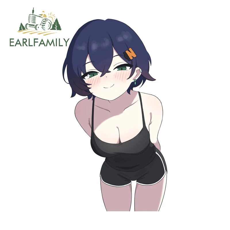 EARLFAMILY Belle Casual Seductive Anime Girl Car Stickers Blue Short Hair Car Windows Vinyl Decal Practical Car Decoration
