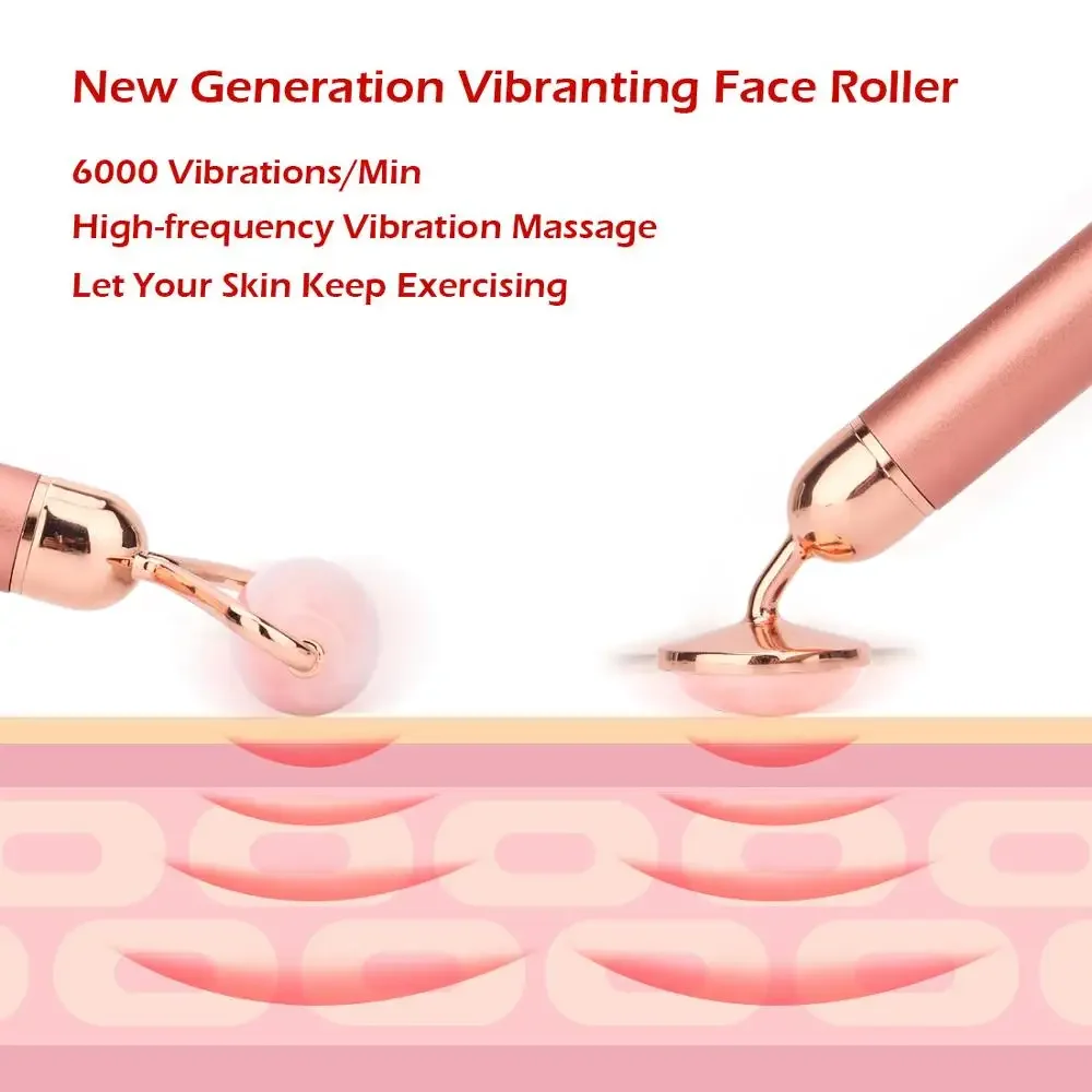 Beauty Wand Face Massager Electric Vibrating Rose Quartz Aventurine Jade 3D Roller Face Lifting Body Facial Gua Sha Jade Roller