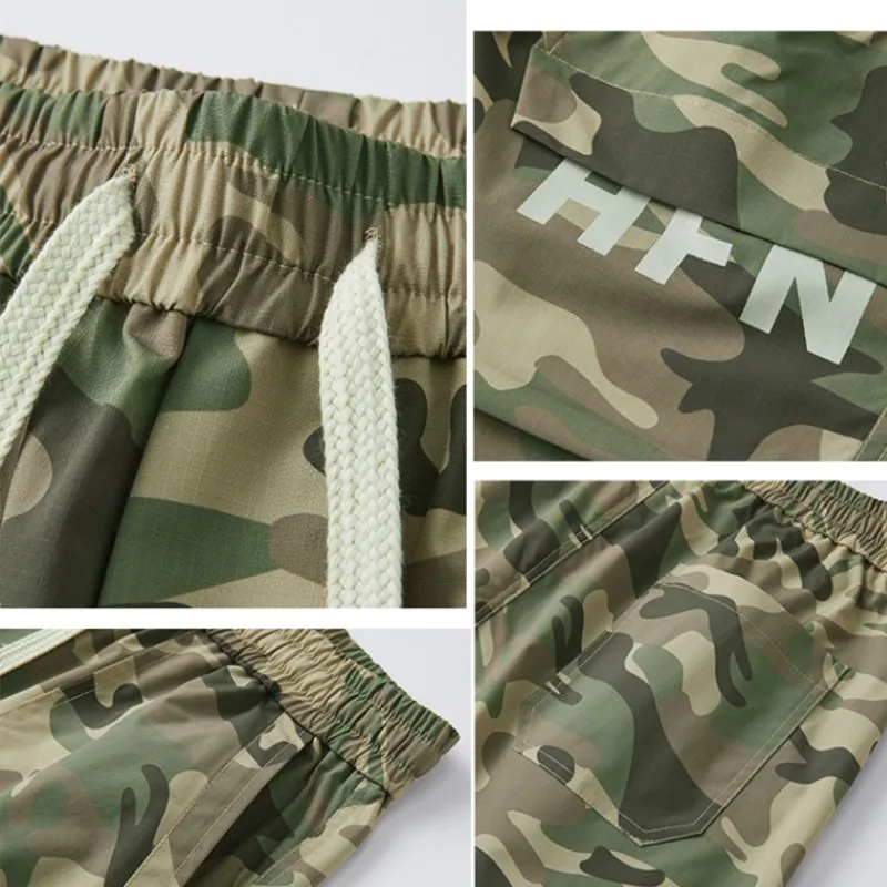 Summer Men\'s Clothing Elastic High Waist Pockets Camouflage Geometric Bandage Casual Workwear Trousers Vintage New in Shorts