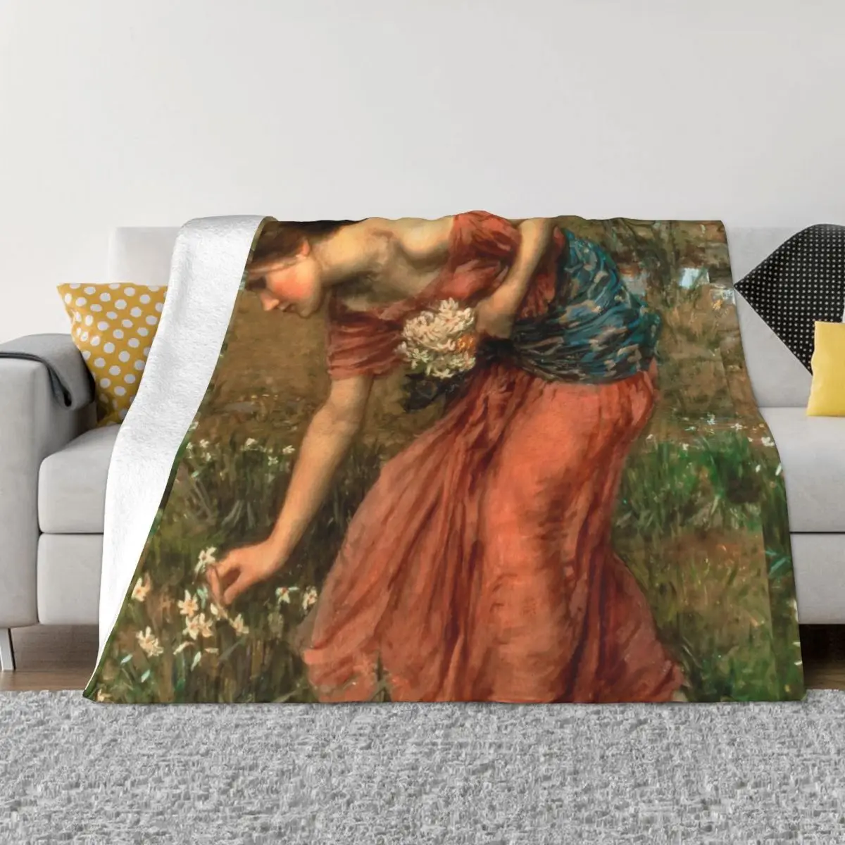 

Narcissus by John William Waterhouse Throw Blanket Decoratives christmas gifts Sofa Throw Soft Beds Blankets