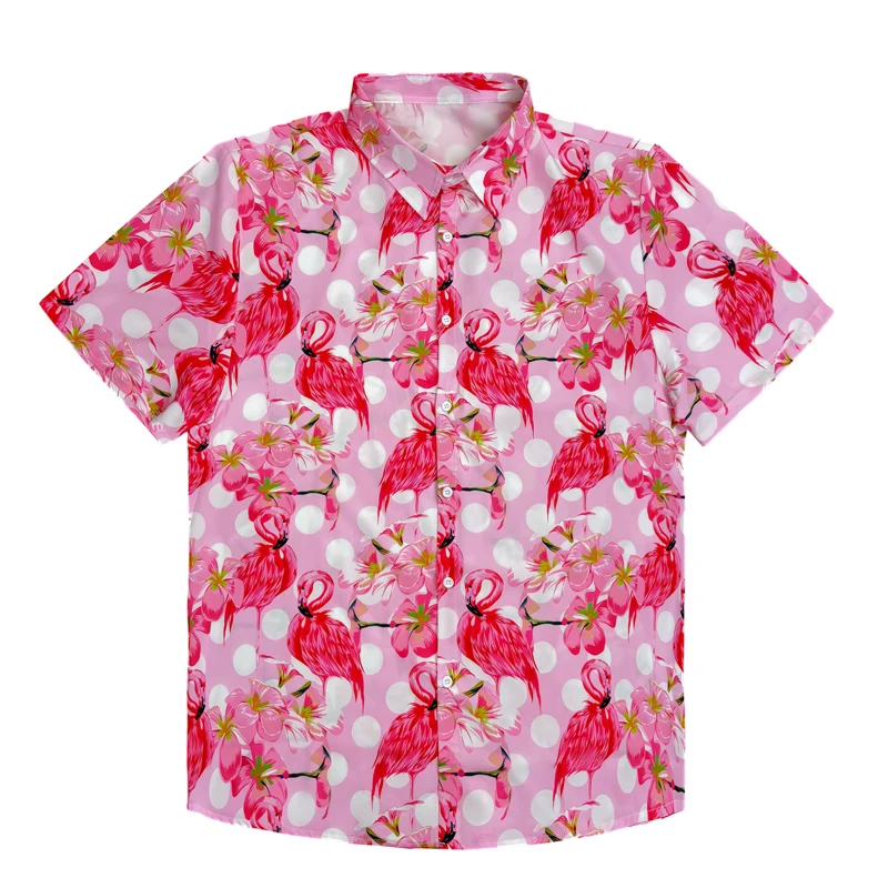 

Men's Short Sleeve Tropical Flamingo Print Button-Down Shirt Casual Hawaiian Beach Party Style Lightweight Breathable Fabric