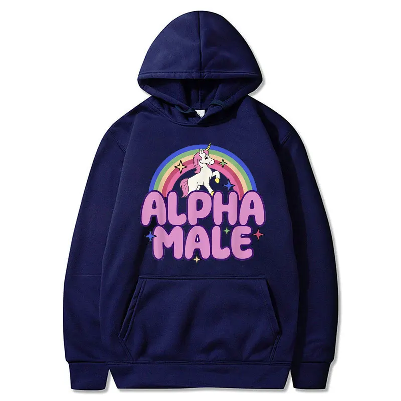 Alpha Male Unicorn Rainbow Funny Print Hoodie Men Women Aesthetic Fashion Long Sleeve Y2k Casual Oversized Hoody Sweatshirt Gift