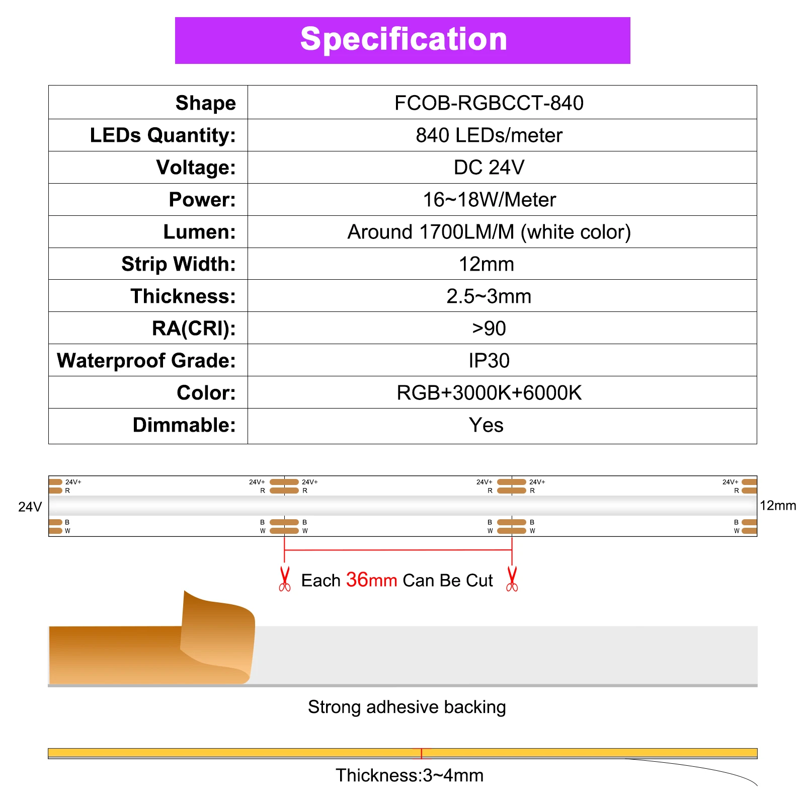 RGBCCT COB LED Strip Light Tuya Wifi Zigbee Kit 10m 5m 6pin Colorful 24V FOB LED Tape Alexa Google Assistant Hue Voice Control