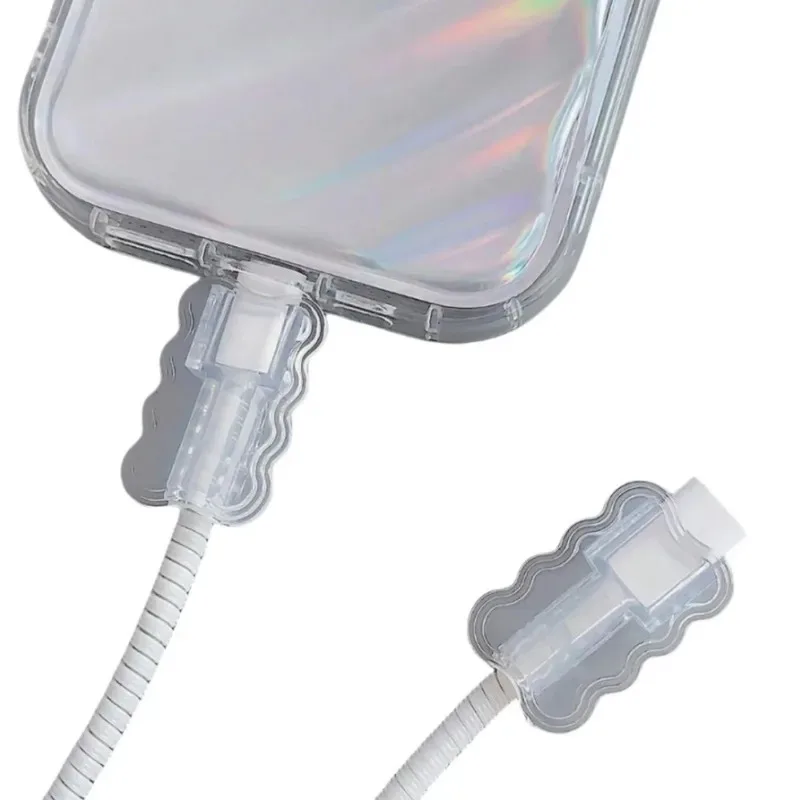 5/10Pcs Transparent Data Cable Protector Anti-Breakage Wear-resistant Data Cable Sleeves Double Layered Waves Fall Prevention