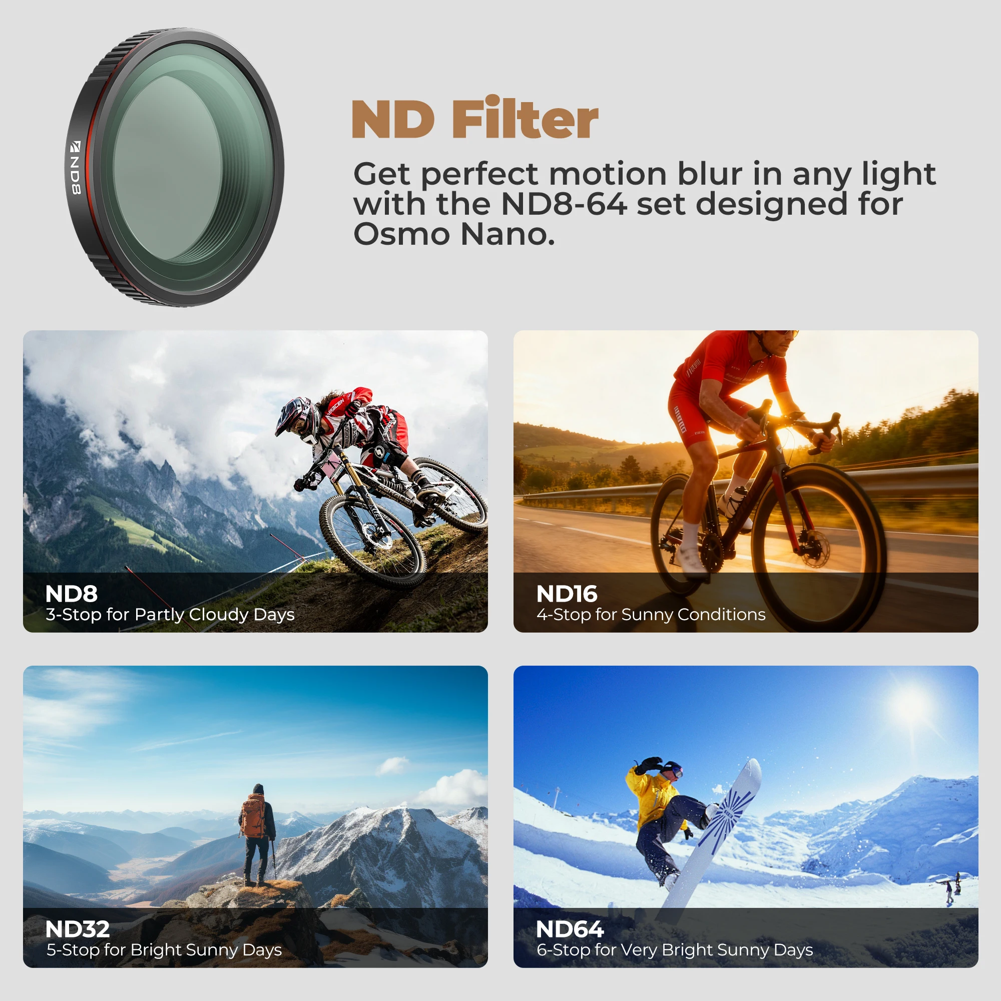 Freewell Standard Day ND Filters 4 Pack,ND8,ND16,ND32 and ND64 Filter Compatibility DJI Osmo Nano Camera Photography Accessories