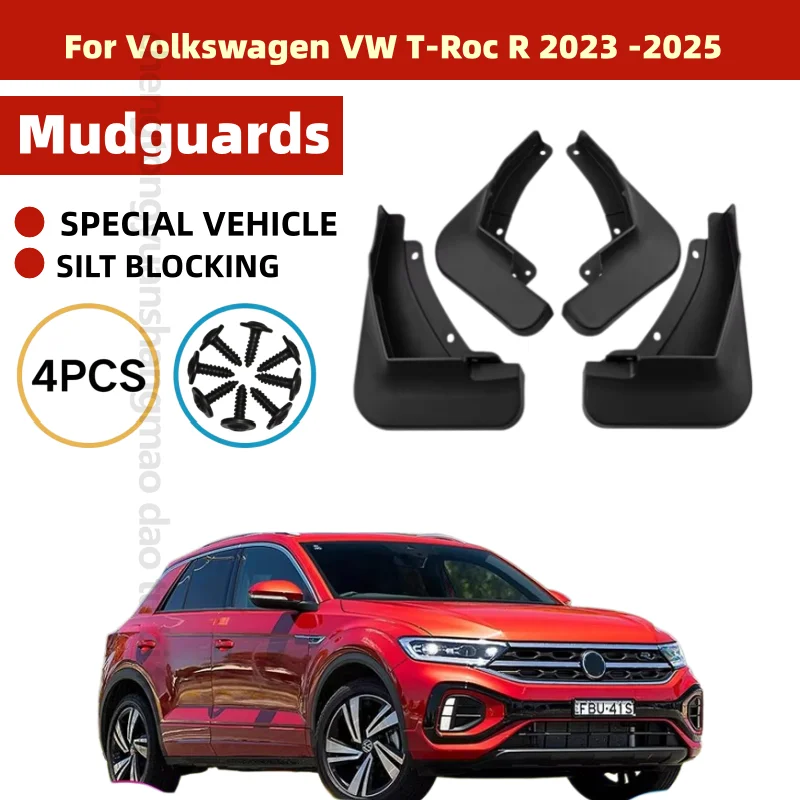 4pcs Front Rear Mudguards For Volkswagen VW T-Roc R 2023 2024 2025 Mud Wheel Protect Fender New Upgrade Mudflap Auto Accessories