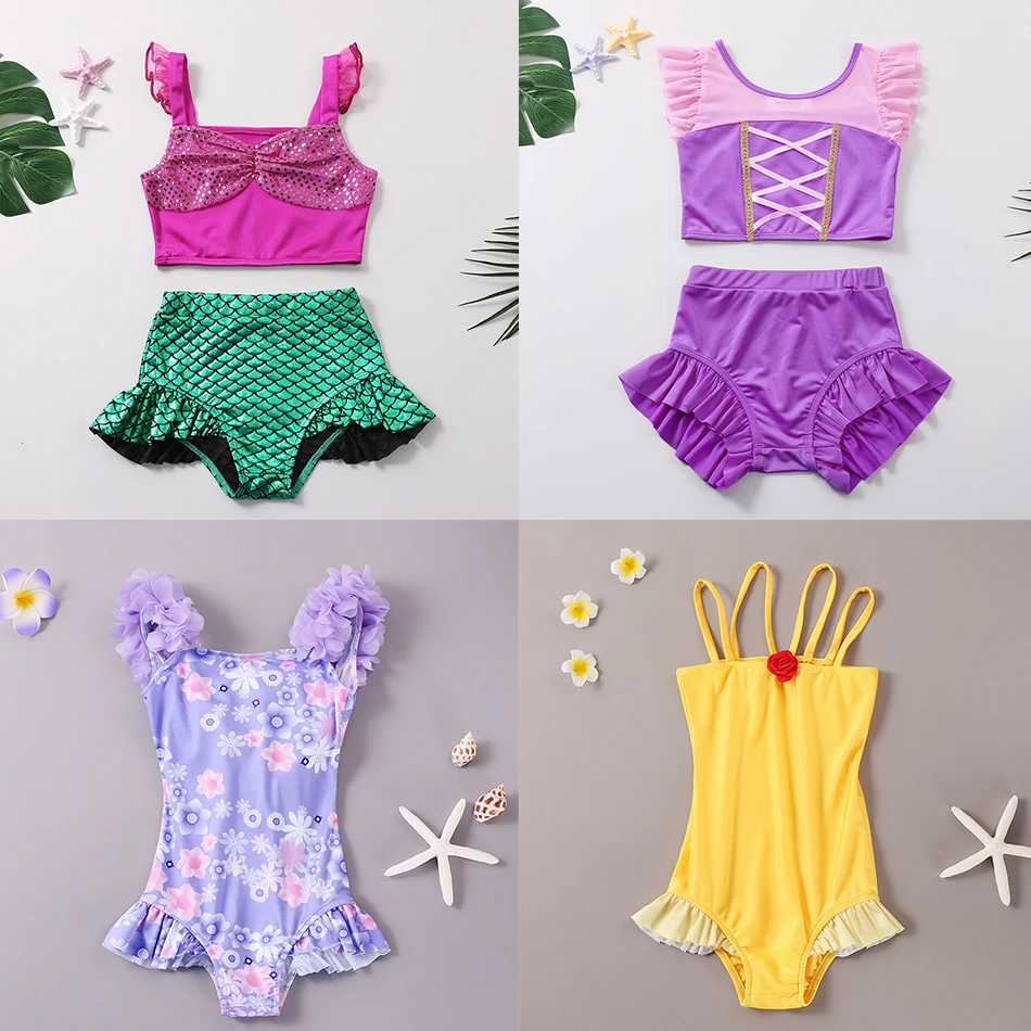 

Disney Princess Mermaid Ariel Snow White Rapunzel Belle Swimsuit Set Girl Summer Beachwear Kids Swimwear Jasmine Bathing Suit