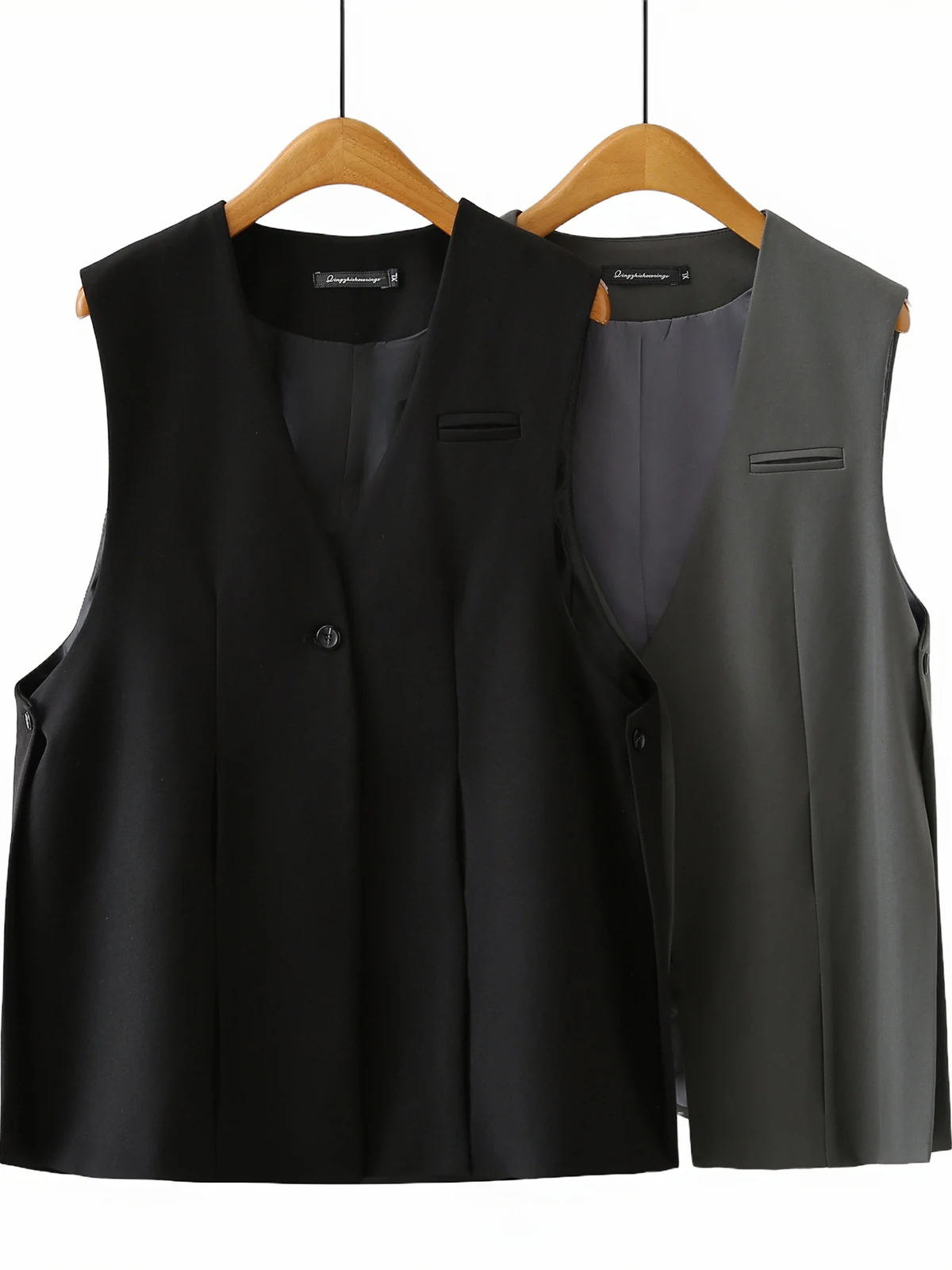 

plus Size Women's V-Neck Sleeveless Vest Loose Slimming Jacket Top Korean Style Autumn Fashion 2025 Polyester Fiber