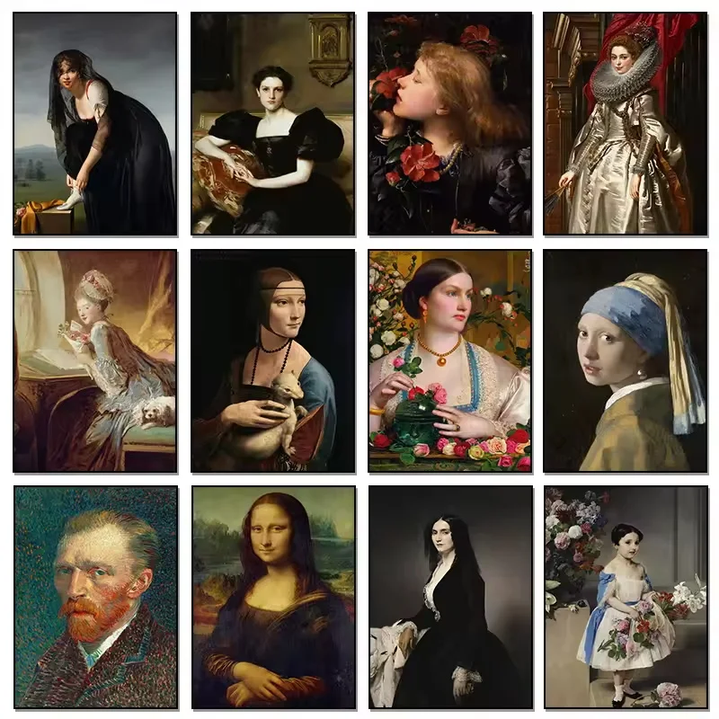 

Vintage Van Gogh Mona Lisa Famous Figure Portrait Poster Decorative Wall Canvases Home Interior Decoration Room Coffee House Bar