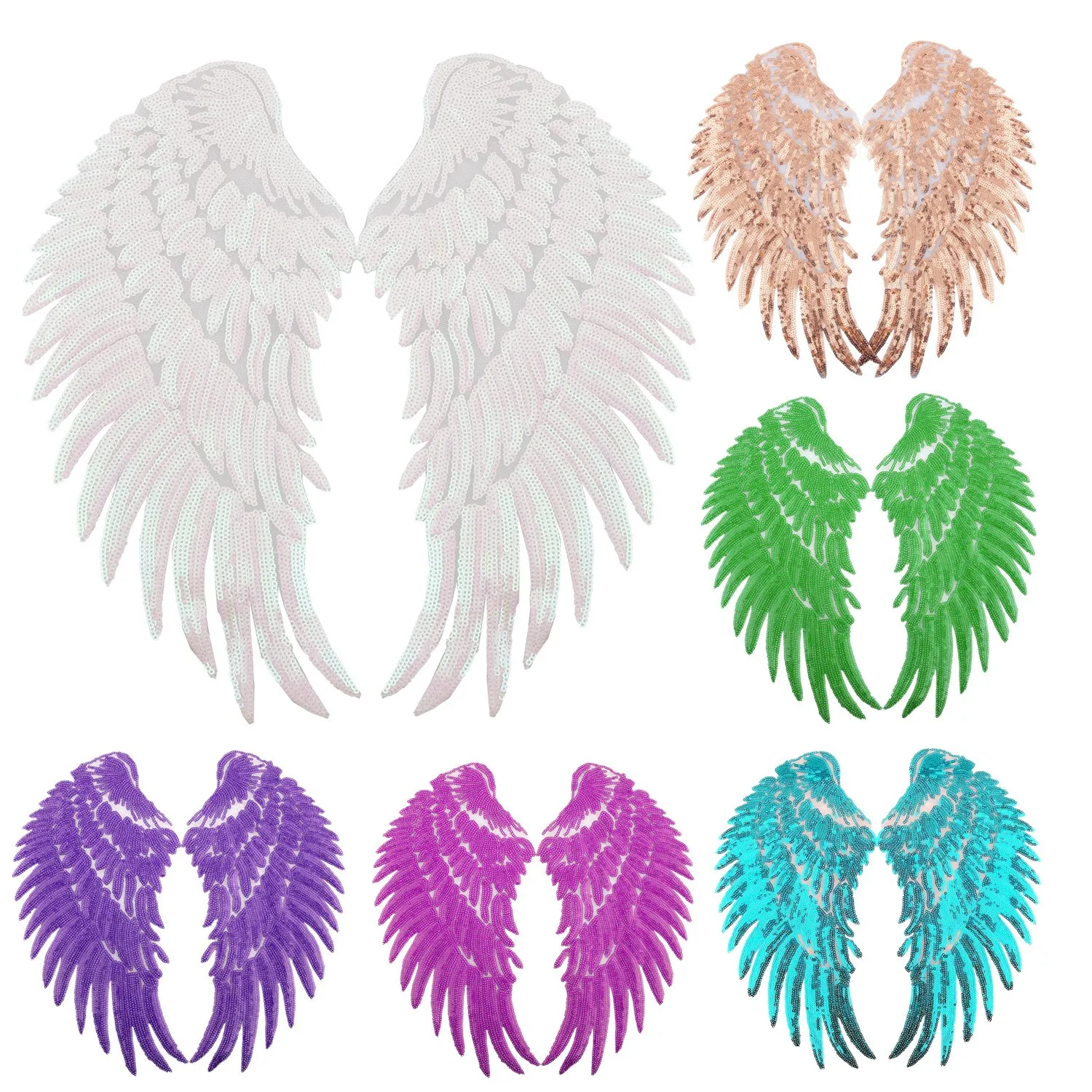 Rainbow Feather angel wings Sequin Sew On iron on Clothes patches Embroidered Badges Manual stikers Diy Backpack punk applique