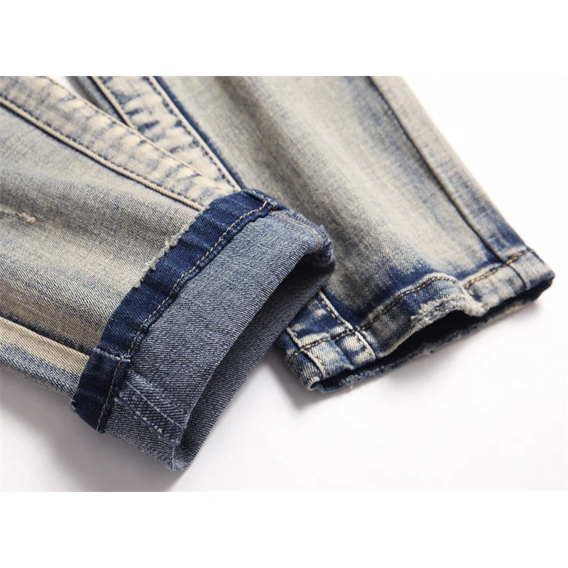 Pleated Vintage Motorcycle Jeans Men's Scratch Stitching Zipper Pocket Fashion Trendy Street Washed Distressed Trousers