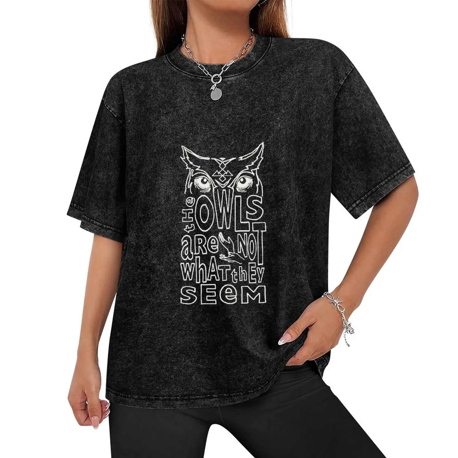 Twin Peaks The Owls Are Not What They Seem Line Art Logo 2 T-Shirt vintage anime shirt cotton graphic tees mens t shirt graphic