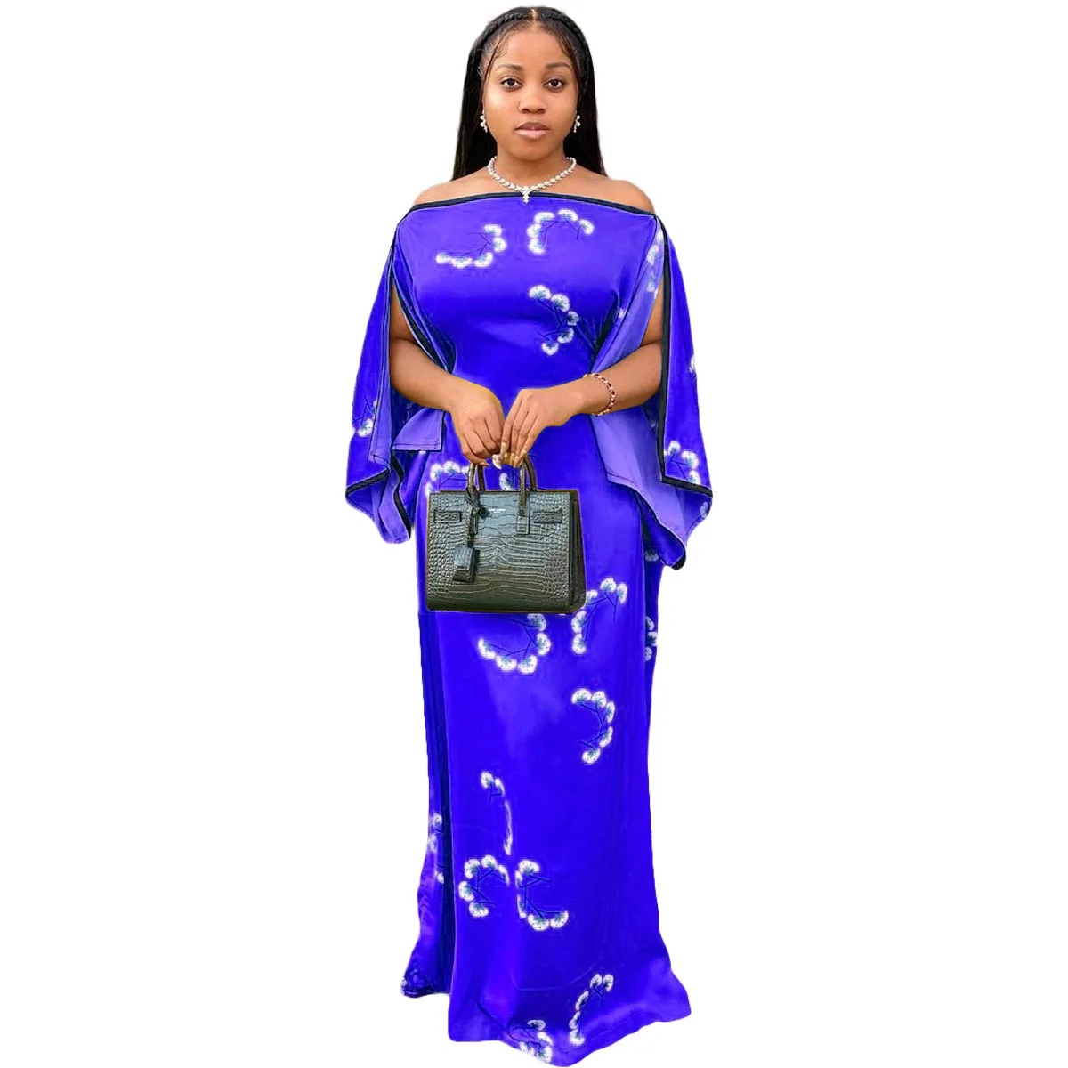 2022 Summer Fashion Style African Women Short Sleeve Polyester Printing Long Dress Maxi Dress African Dresses for Women