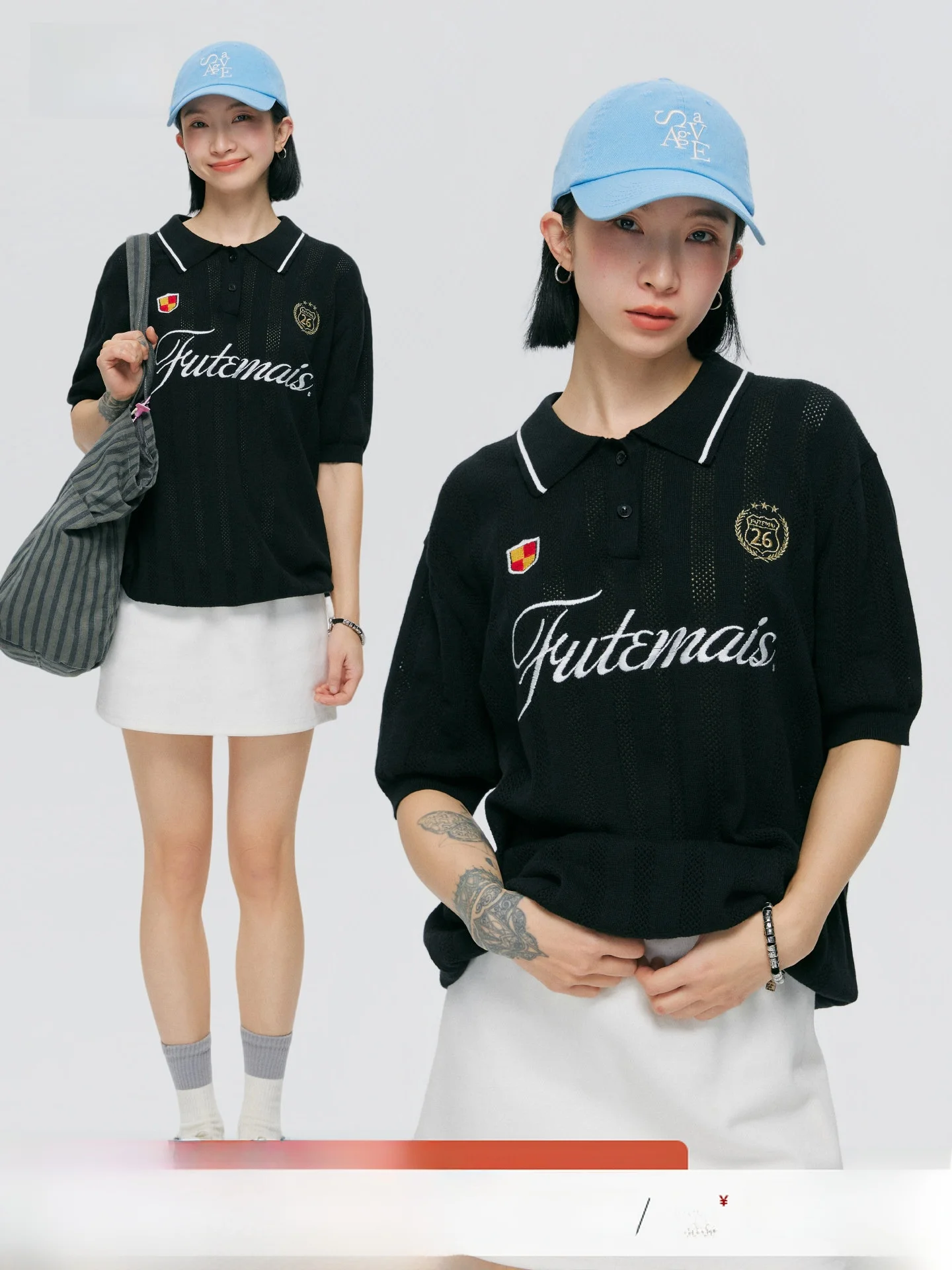 

Tired American Retro Cotton T-Shirt Women's Thin Short Sleeve Flip Collar Street Style Breathable Sweat Absorbent Outerwear