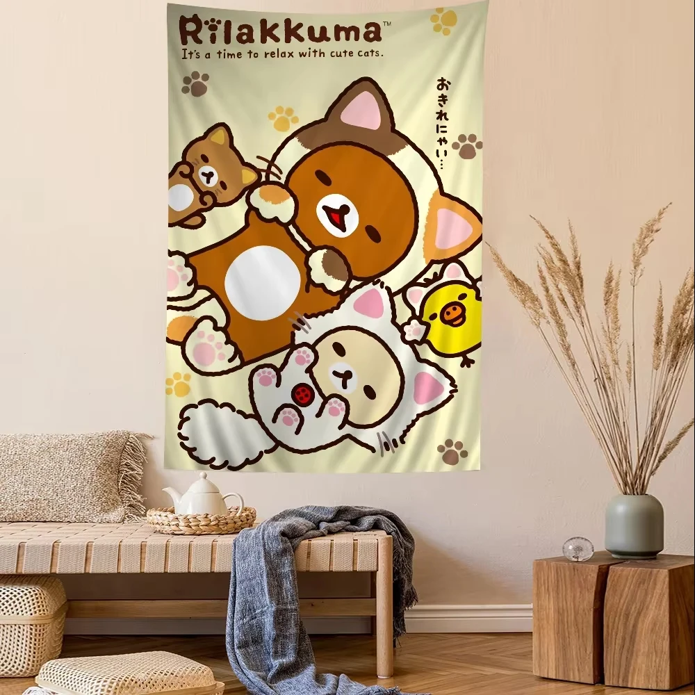 Niedlicher Wandteppich „Rilakkuma and Friends“ – gemütliche Cartoon-Dekoration für Kinderzimmer, verleiht Freude, Komfort und verspielter Charm-Wandteppich für zu Hause