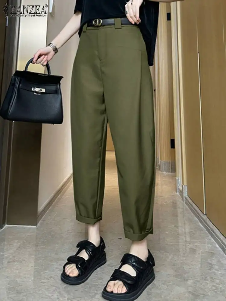 

ZANZEA Women Office Work Pantalon 2024 Summer Calf Harem Long Pants Korean Casual High Waist Trousers Elegant Solid Loose Pants