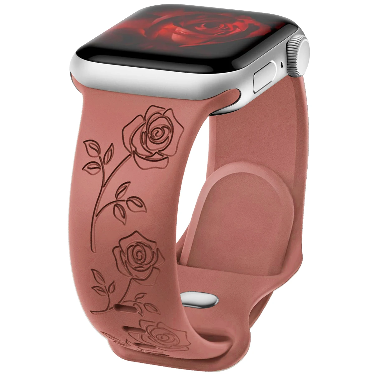 Correa de silicona suave para Apple Watch, correa de reloj de 38/40/41/42/44/45/49mm con textura rosa para Apple Watch Series 1 2 3 4 5 6 7 8 9