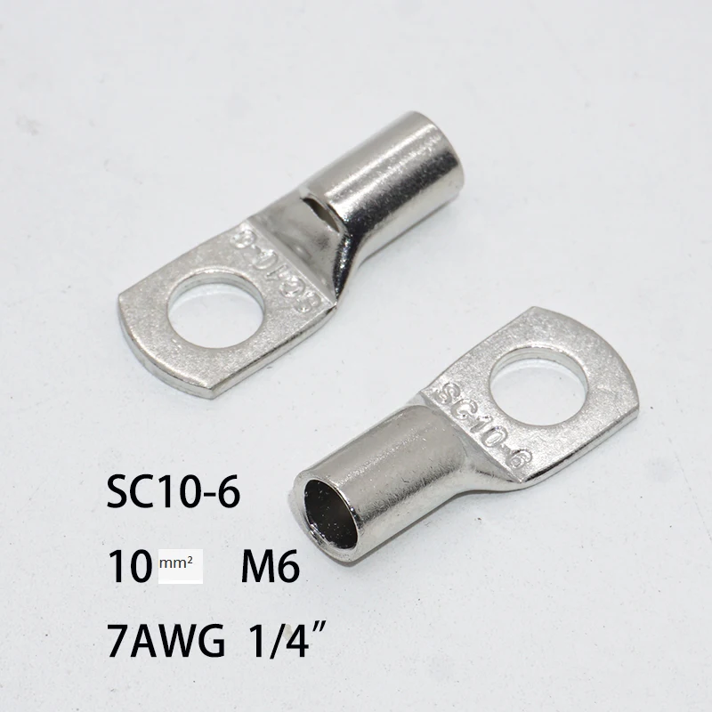 500PCS SC Type Wire Nose Terminal SC10-6 SC10-8 Bare Copper Battery Block Lugs Hole ID 8 10 mm Crimp Wire Connectors