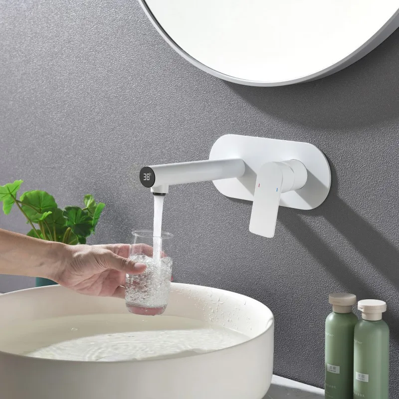 All Copper White Digital Display Basin Embedded Faucet Embedded Concealed Concealed Inter-Platform Basin Basin Faucet