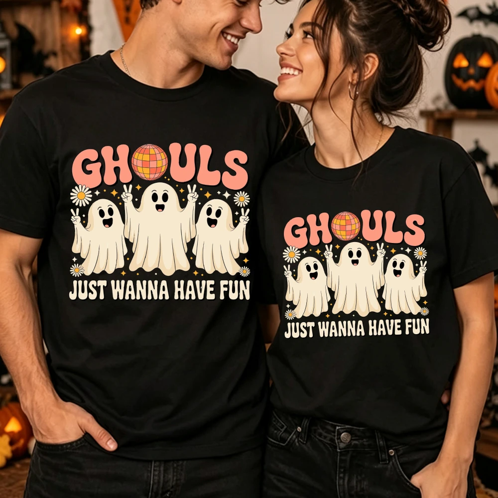 Ghouls Just Wanna Have Fun T Shirt Unisex Cotton Retro Ghost Graphic Printed Tee Women Men Fall Halloween Party Women Clothing
