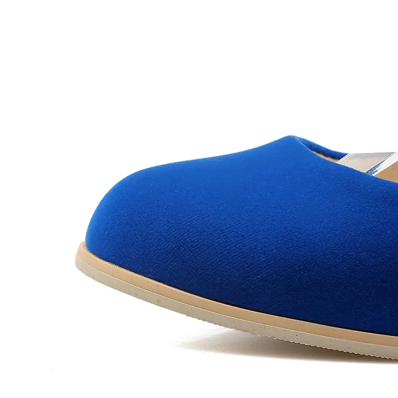 REAVE CAT Blue Female Pumps Round Toe Flock Suede 4cm Chunky Heel Buckle Strap Large Size 44 45 46 47 Mary Janes Shoes Footwear view 6
