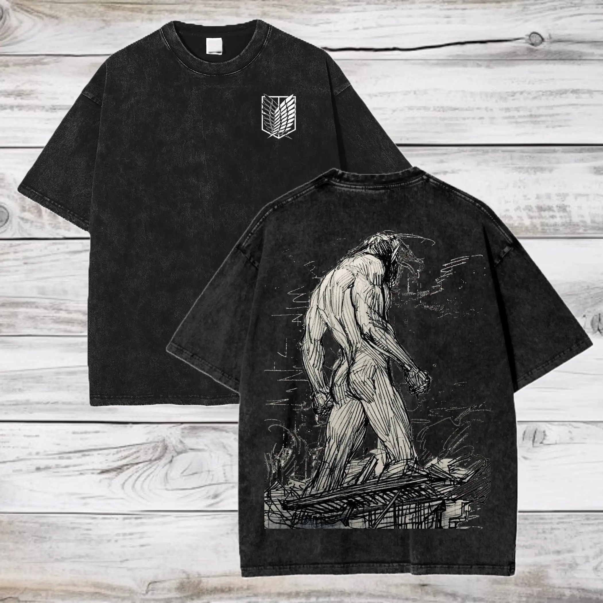 Japan Anime Attack on Titan Eren Jaeger Graphic Print T-Shirt Men Women Oversized Vintage Washed O-neck Cotton Summer New Tee