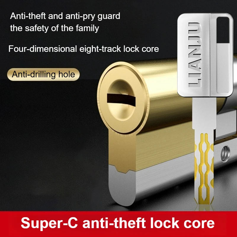 Super C-Level High Quality European Standard Lock Cylinder Anti-Theft Door Copper Lock Cylinder Household Cylinder 8 Master Keys