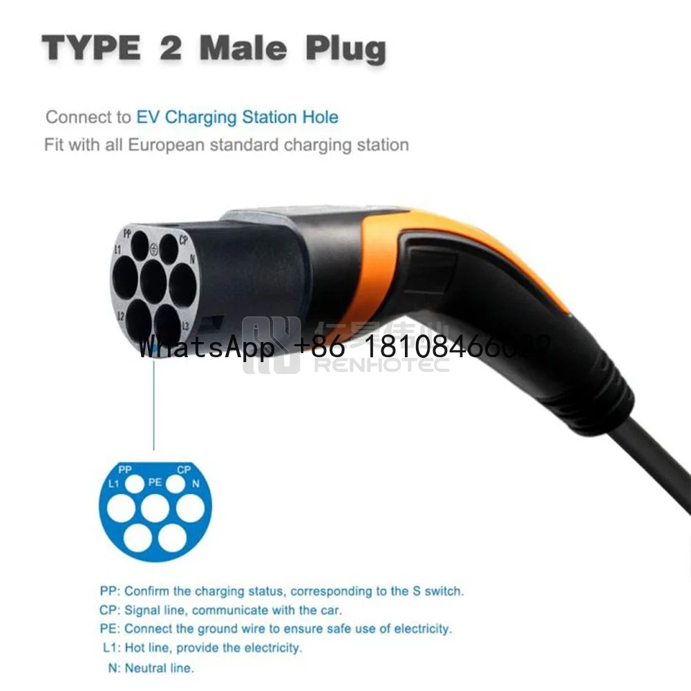 Portable 16A EV Charging Type 2 Connector for Electric Charger Car Station