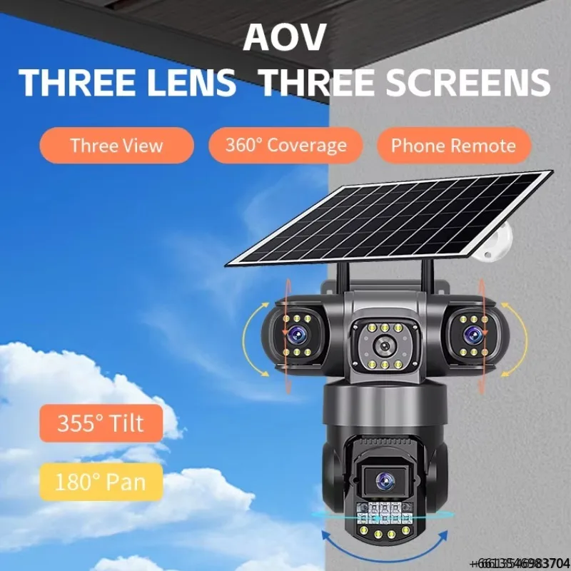 

V380PRO AOV Wi-Fi Solar-powered Network CameraVTS28 Low-power Three-lens Night Vision Panoramic Camera with Three-screen Display
