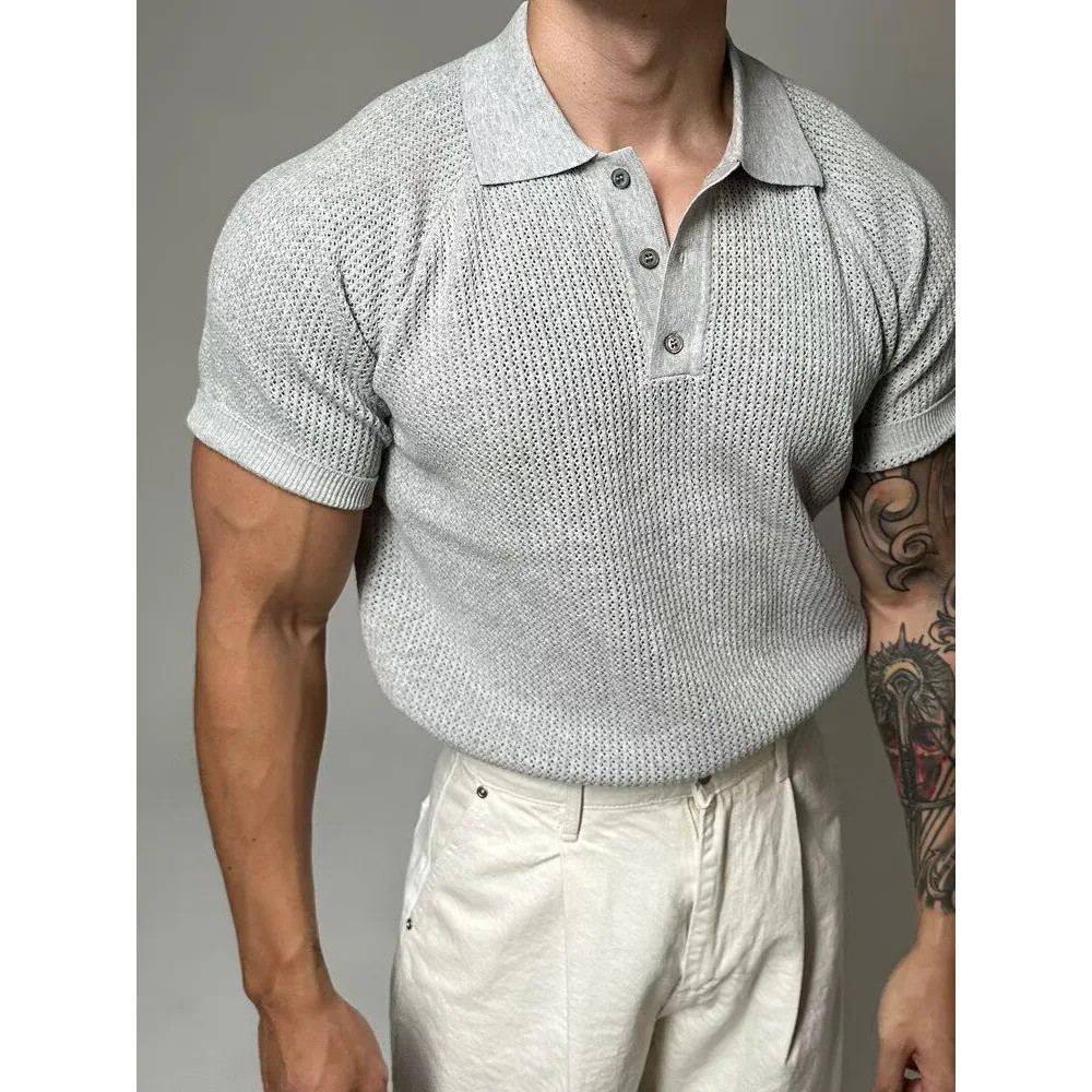 

Large Knitted Short Sleeved Men's Hollow POLO Shirt with A Collar for Business Purposes