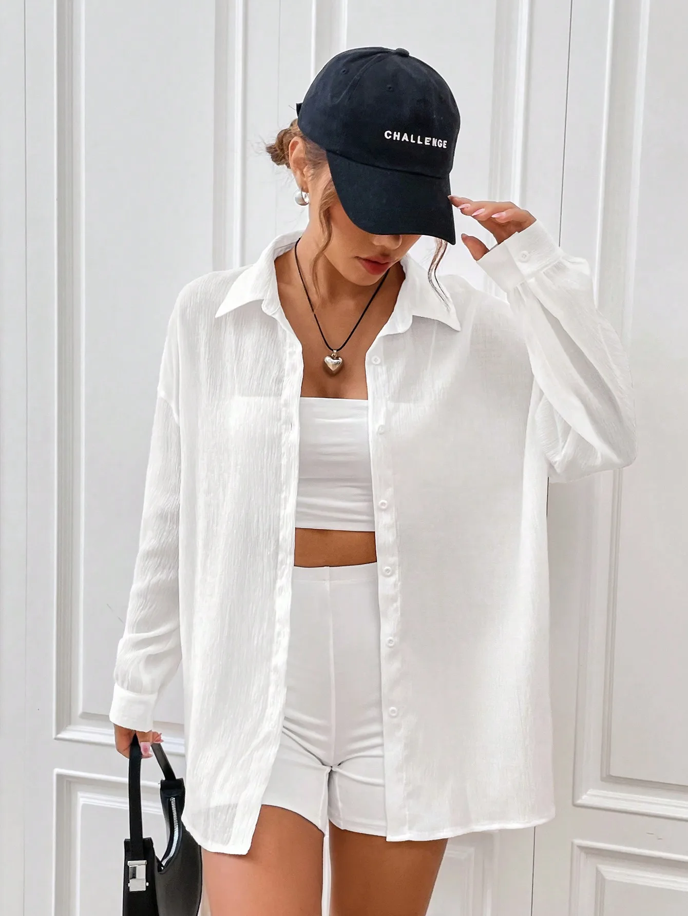 여성 2025 가을 새로운 솔리드 컬러 옷깃 편안한 버튼 다운 셔츠 태양 보호 의류 라이트 올인원 블라우스 여성