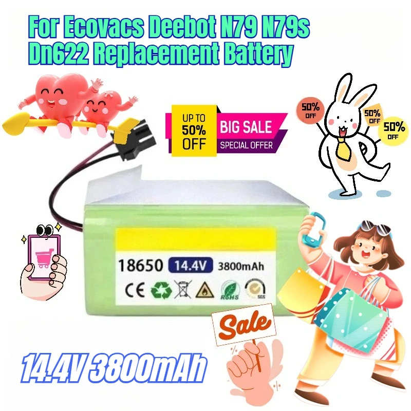 

14.4V 3800mAh for Ecovacs Deebot N79 N79s Dn622 Replacement Battery