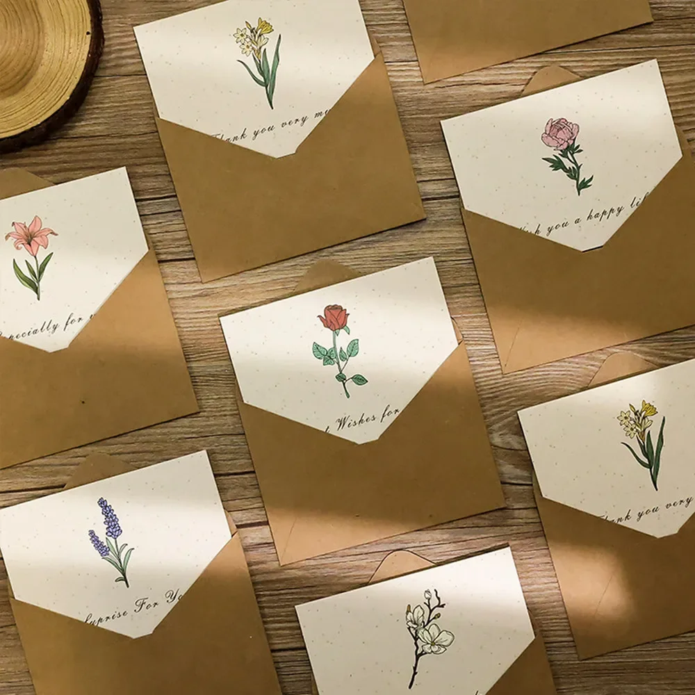 6PCS Vintage Botanical Greeting Cards Simple Cards Valentine\'s Day Mother\'s Day Wedding Birthday Message Wishes Thank You Cards