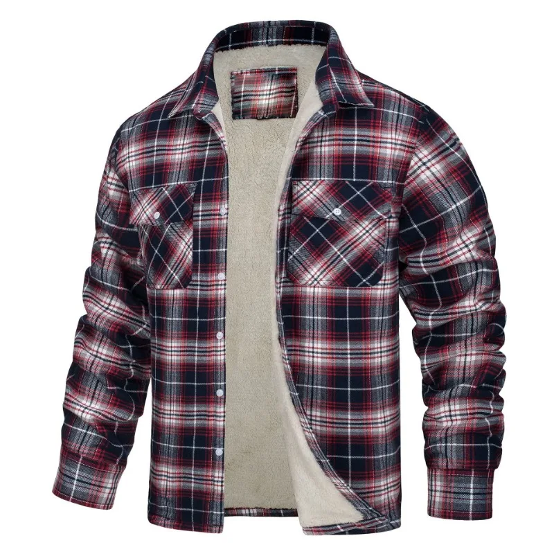 Men Harajuku Plaid Shirts Jackets Loose Shirts Coats New Male Long Sleeve Basic Casual Fleece Shirts Jackets European Style 5XL