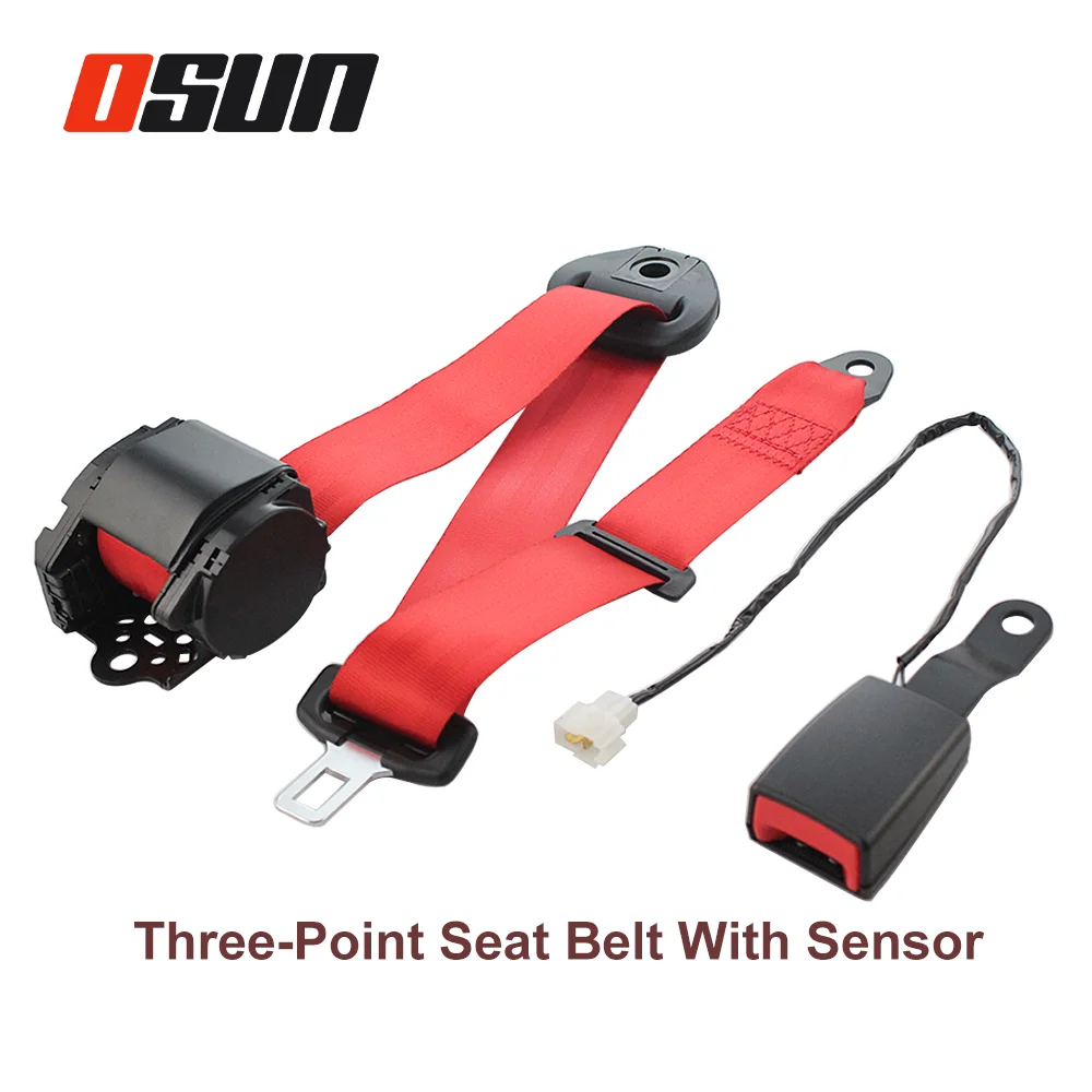 Universal Seat Belt 3 Points With Sensor Adujstable 2.7m Shoulder Seatbelt Red With Warning Cable Seat Belts High Quality