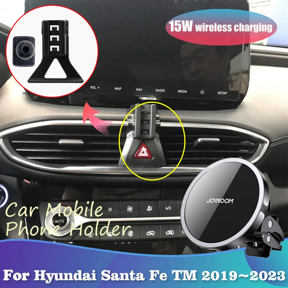 Supporto per telefono da auto per Hyundai Santa Fe TM 2019 ~ 2023 2020 2021 2022 supporto per vassoio con Clip magnetica Wireles accessori per