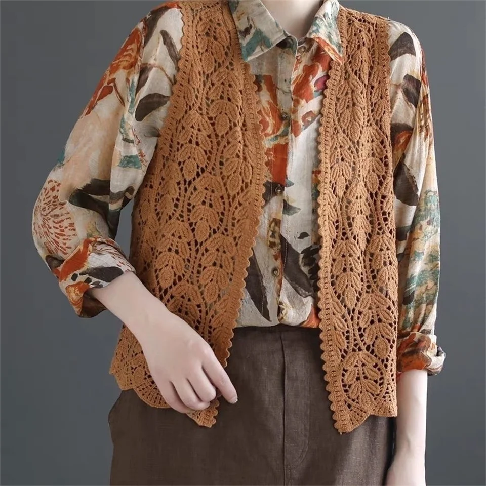 Korean Fashion Crochet Knit Vest For Spring summer New Hollowed Out Loose  Outerwear Women Elegant V-Neck Cardigan Sweater Top - AliExpress 200000345