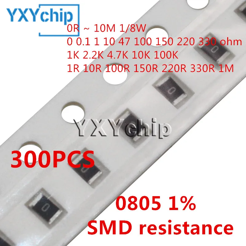 300pcs 1% 0805 resistor 0R-10M 1/8W 0 0.1 10 20 100 150 220 330 ohm 1K 2.2K 3.3K 10K 22K 47K 100K 1R 10R 100R 150R 220R 330R 1M