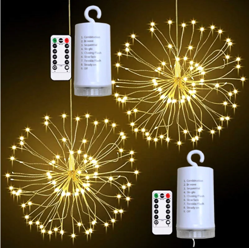 Eight Function Remote Control Battery Box Copper Wire Light String Explosion Star Fireworks Effect LED Decorative Lights