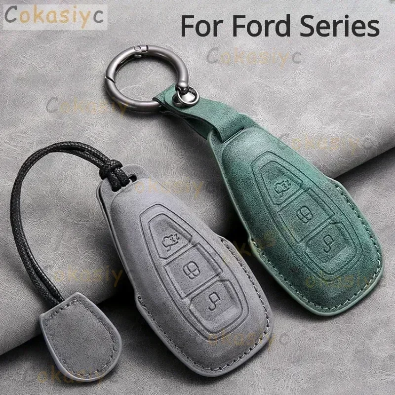 Car Key Case Cover for Ford Puma Grand C Max Focus Mondeo Kuga Fiesta Ecosport Transit Kuga Leather Car Key Shell Accessories