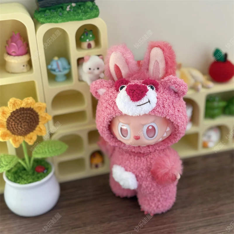 Accessori per abiti in stoffa per bambole Anime Labubu Orso rosa per regalo per bambole da 17 cm