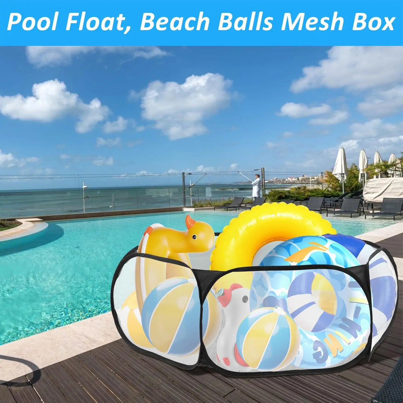 

Pool Toy Storage Goggles Organizer Mesh Foldable Container Storage For Backyard Outside Yard Beach Poolside Balls Goggles